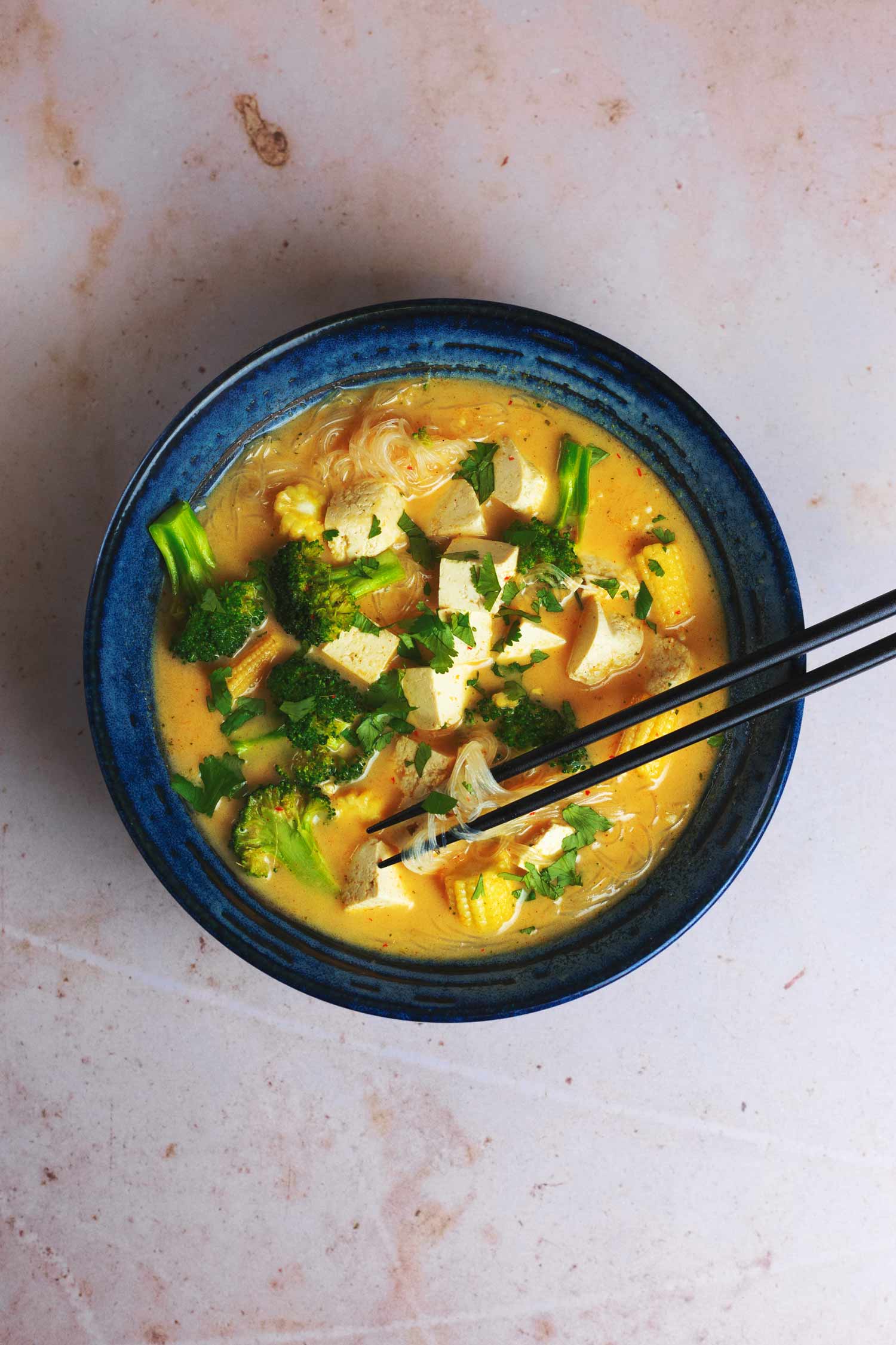 A bowl of Thai noodle soup